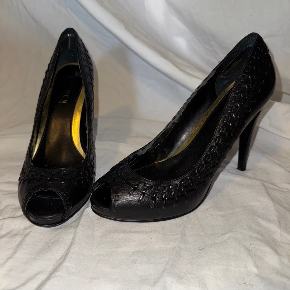 Ralph Lauren Elegant Black Peep-Toe Heels